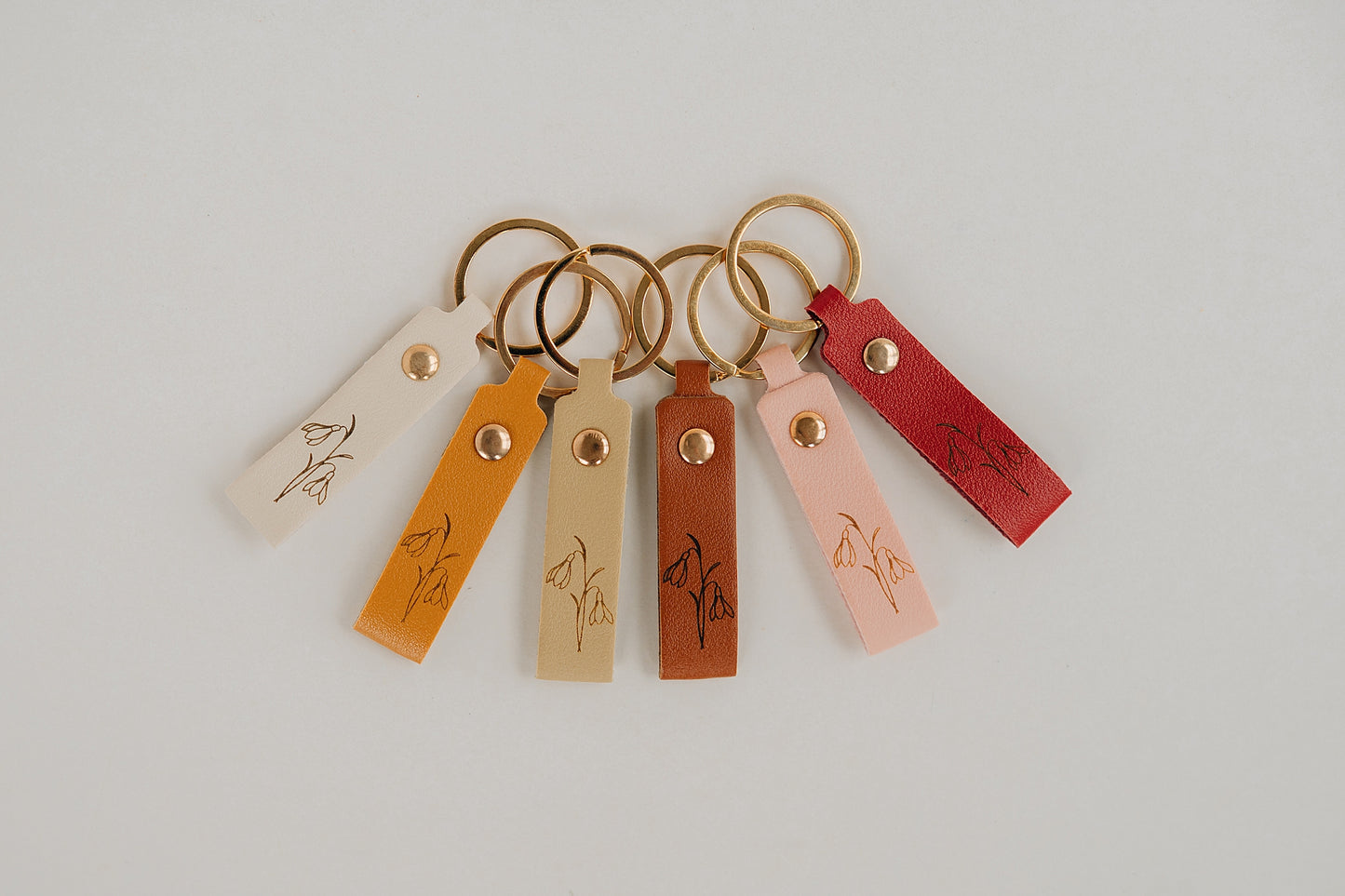 Leather Engraved Birth Month Flower Keychain