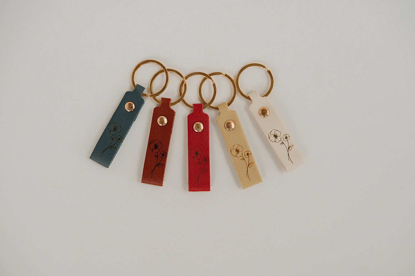 Leather Engraved Birth Month Flower Keychain