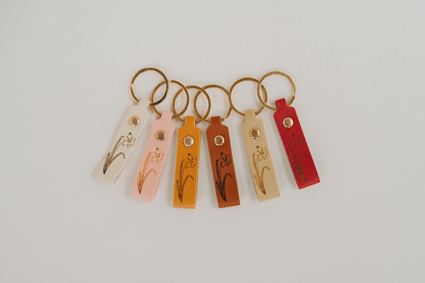 Leather Engraved Birth Month Flower Keychain