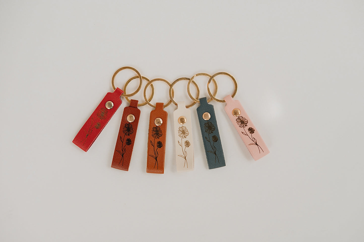 Leather Engraved Birth Month Flower Keychain