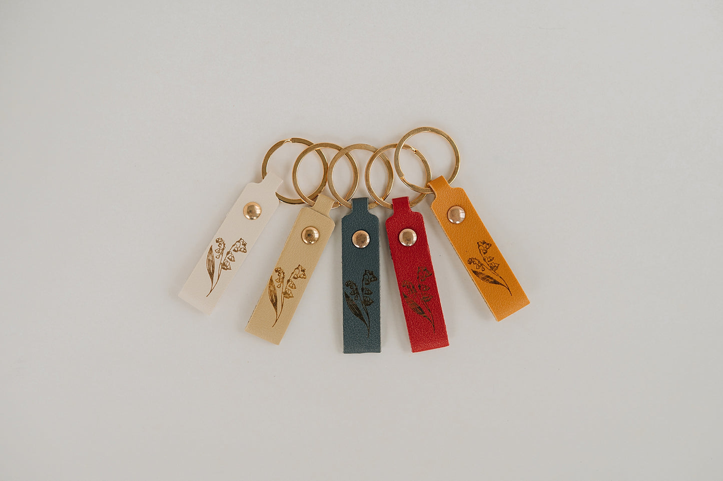Leather Engraved Birth Month Flower Keychain