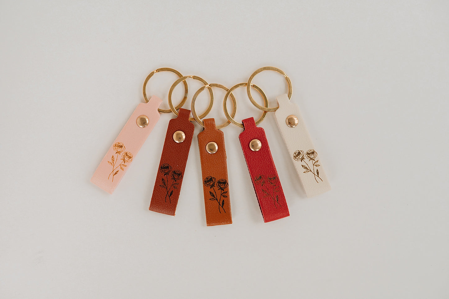 Leather Engraved Birth Month Flower Keychain
