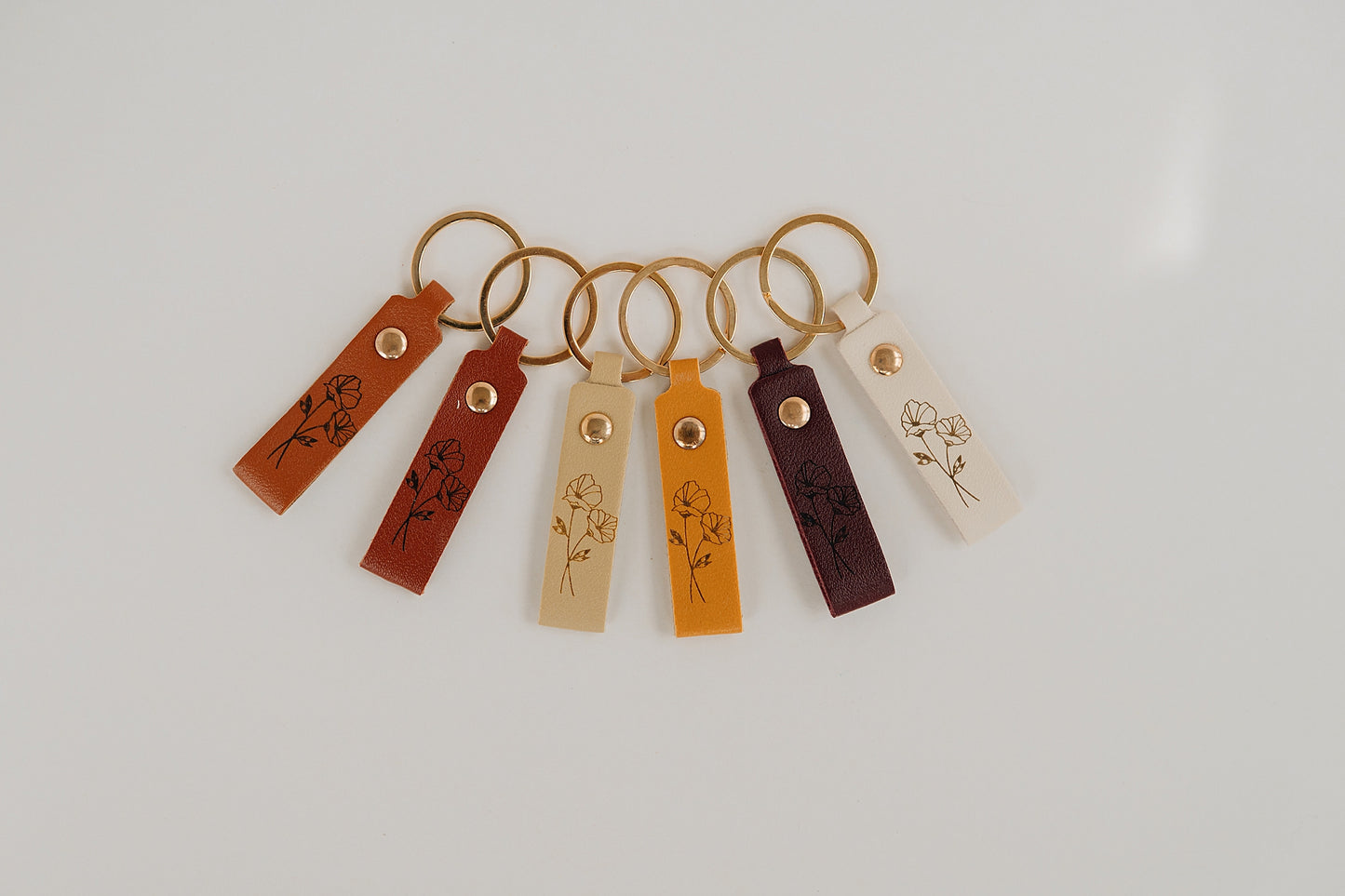 Leather Engraved Birth Month Flower Keychain