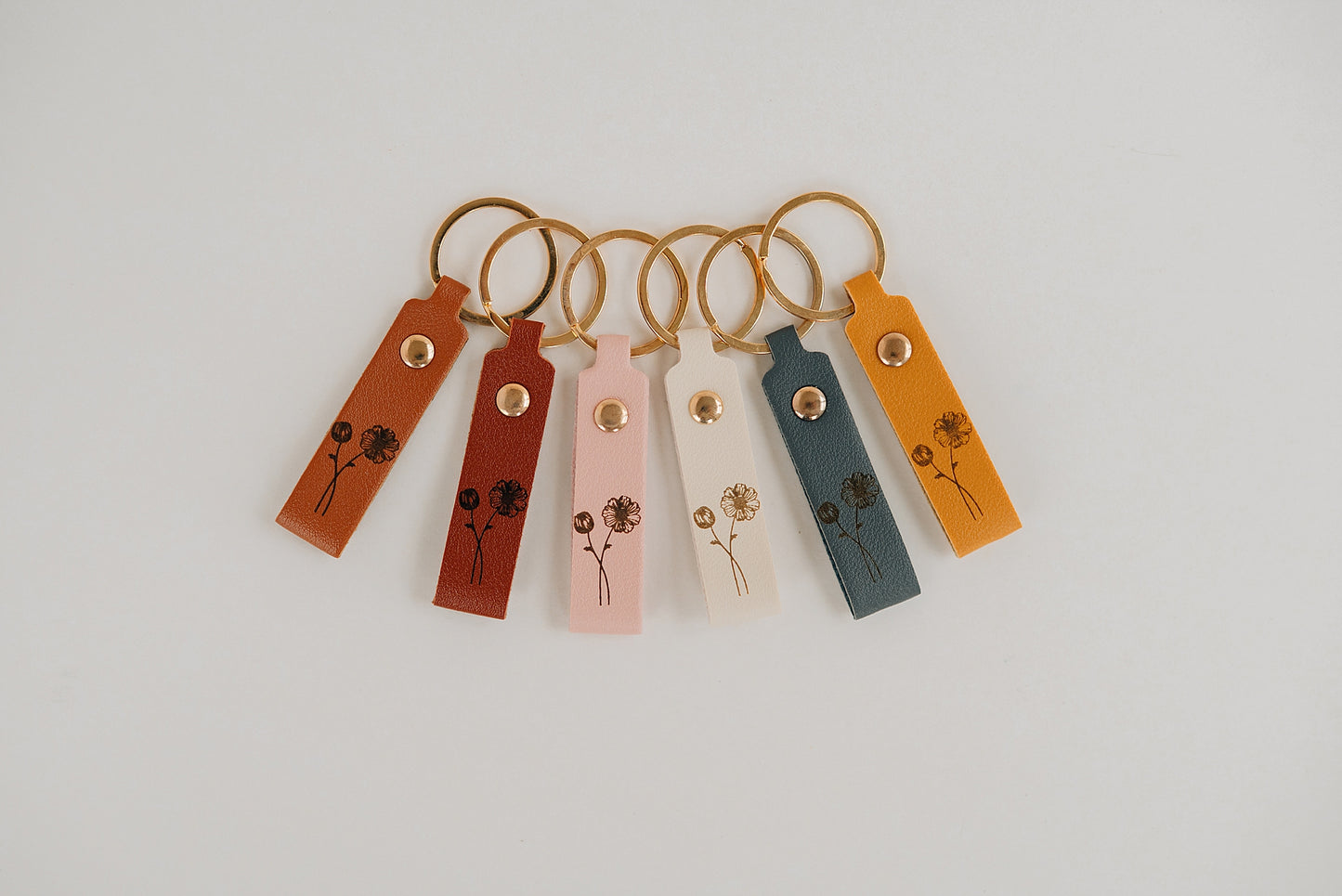 Leather Engraved Birth Month Flower Keychain
