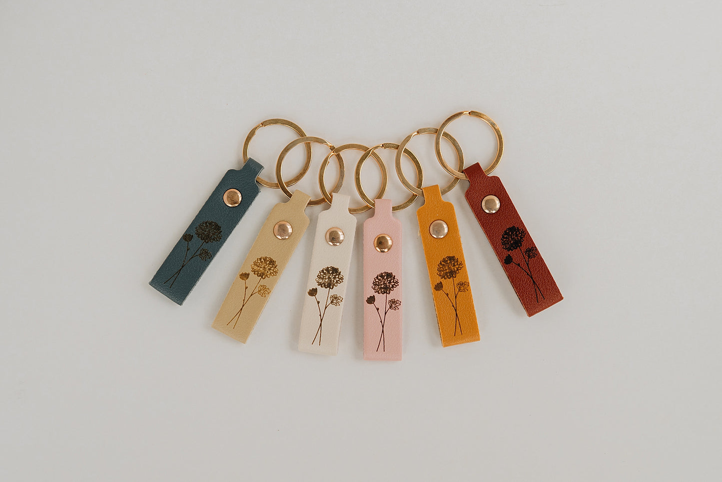 Leather Engraved Birth Month Flower Keychain