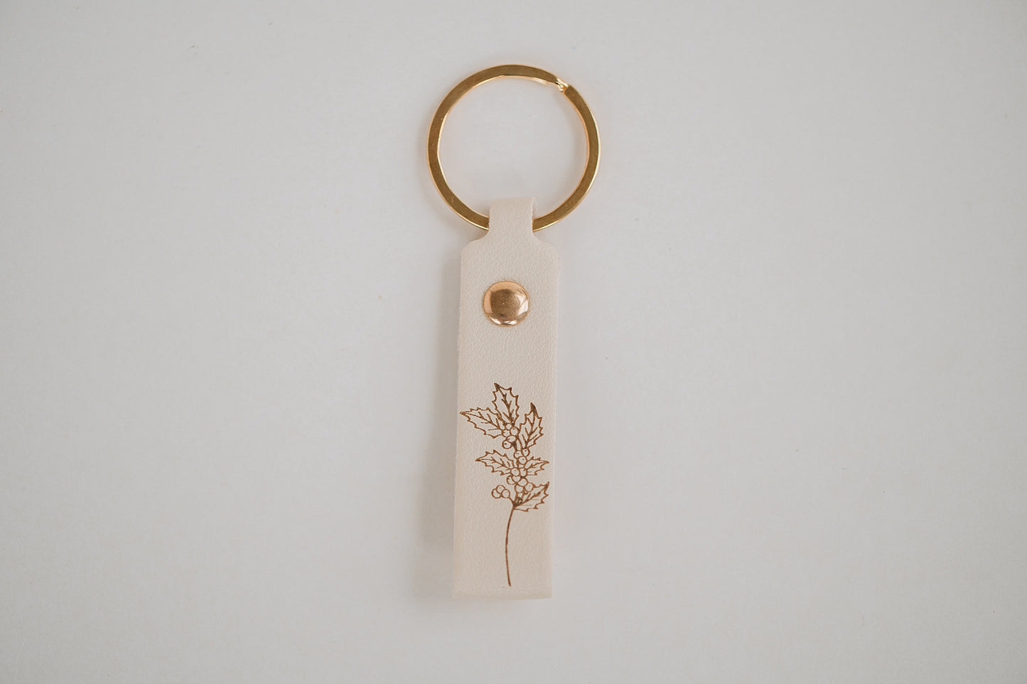 Leather Engraved Birth Month Flower Keychain