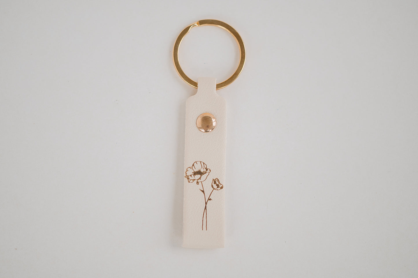 Leather Engraved Birth Month Flower Keychain