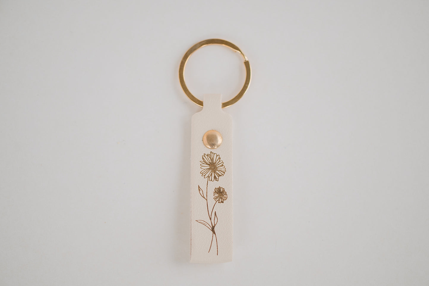 Leather Engraved Birth Month Flower Keychain