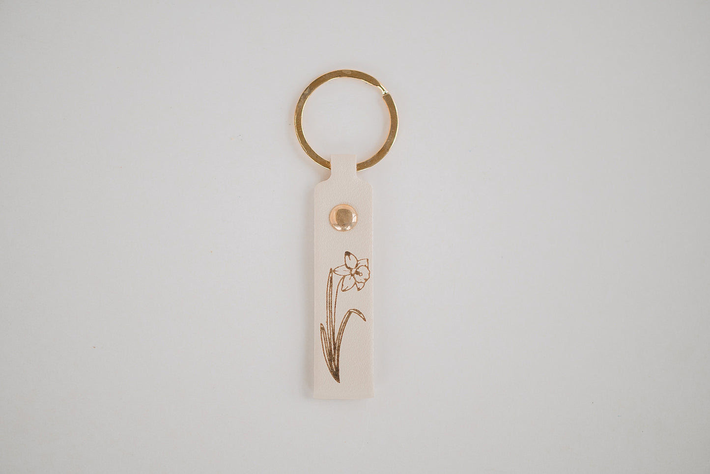 Leather Engraved Birth Month Flower Keychain