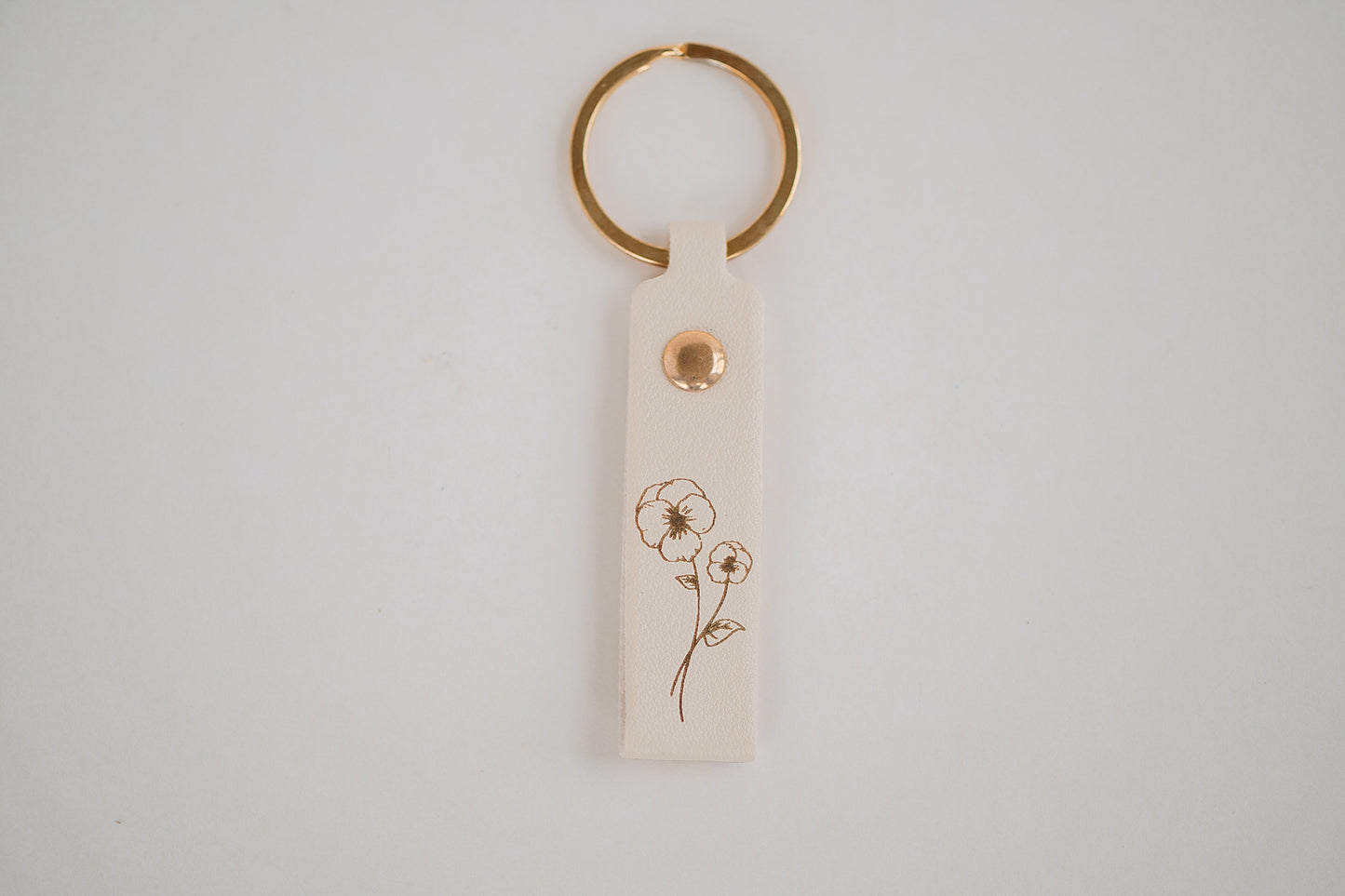 Leather Engraved Birth Month Flower Keychain