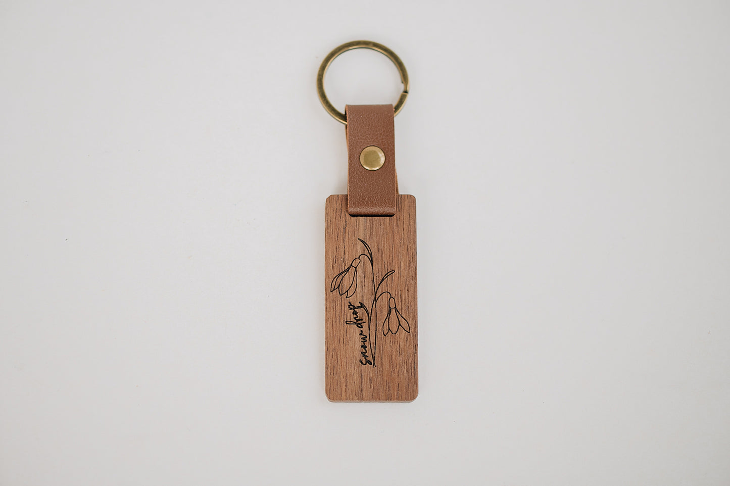 Engraved Walnut Birth Month Flower Keychain