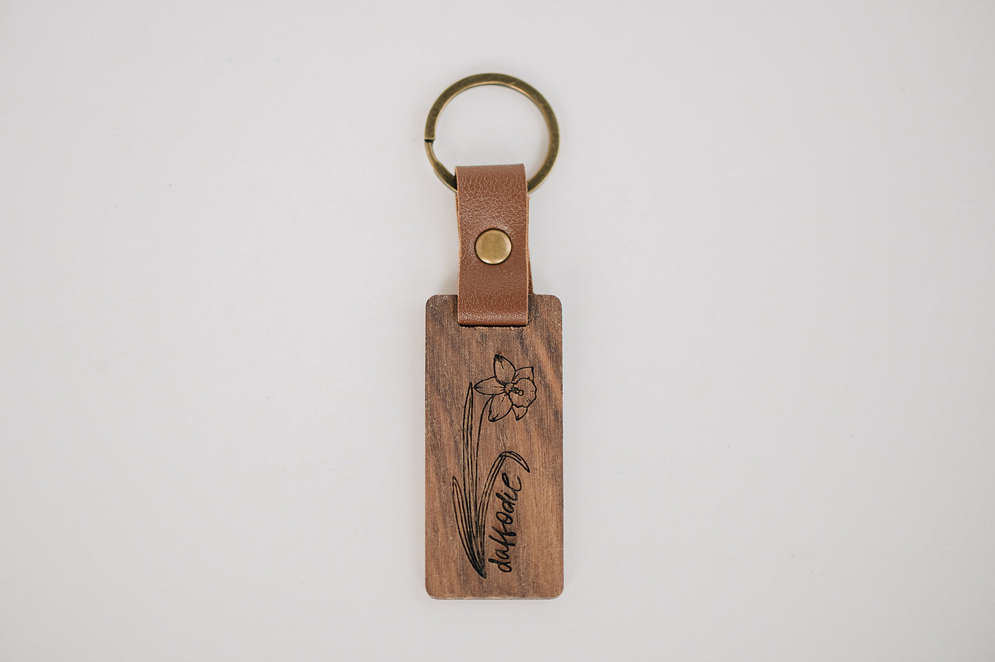 Engraved Walnut Birth Month Flower Keychain