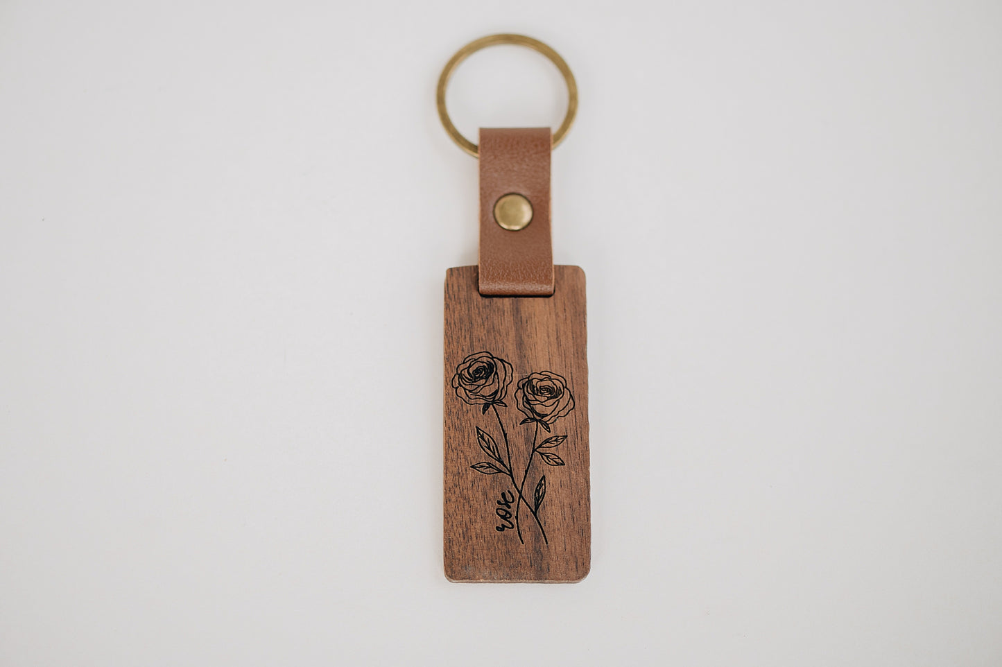 Engraved Walnut Birth Month Flower Keychain