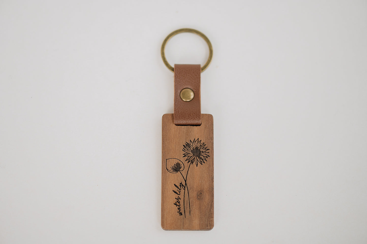 Engraved Walnut Birth Month Flower Keychain