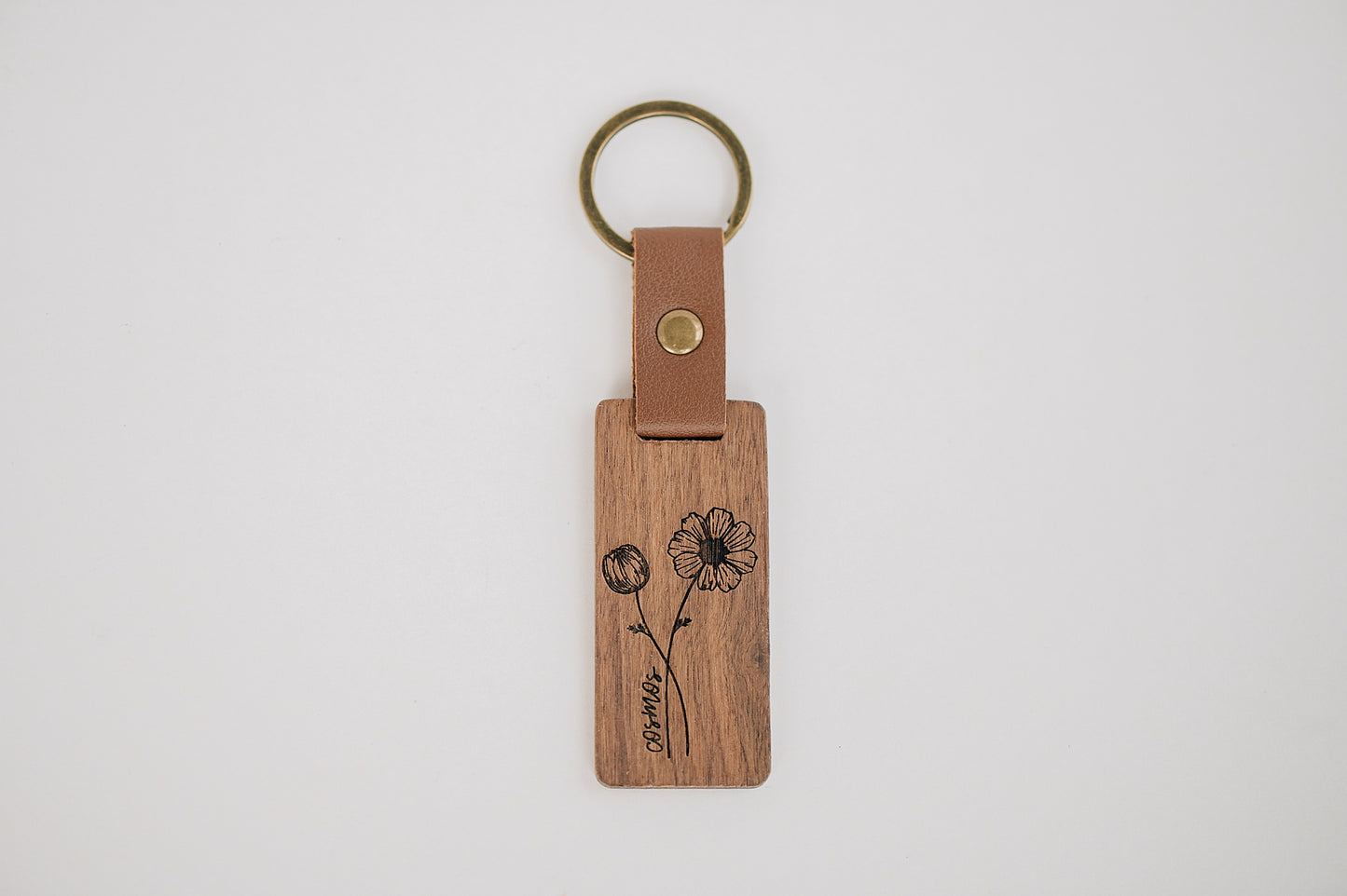 Engraved Walnut Birth Month Flower Keychain