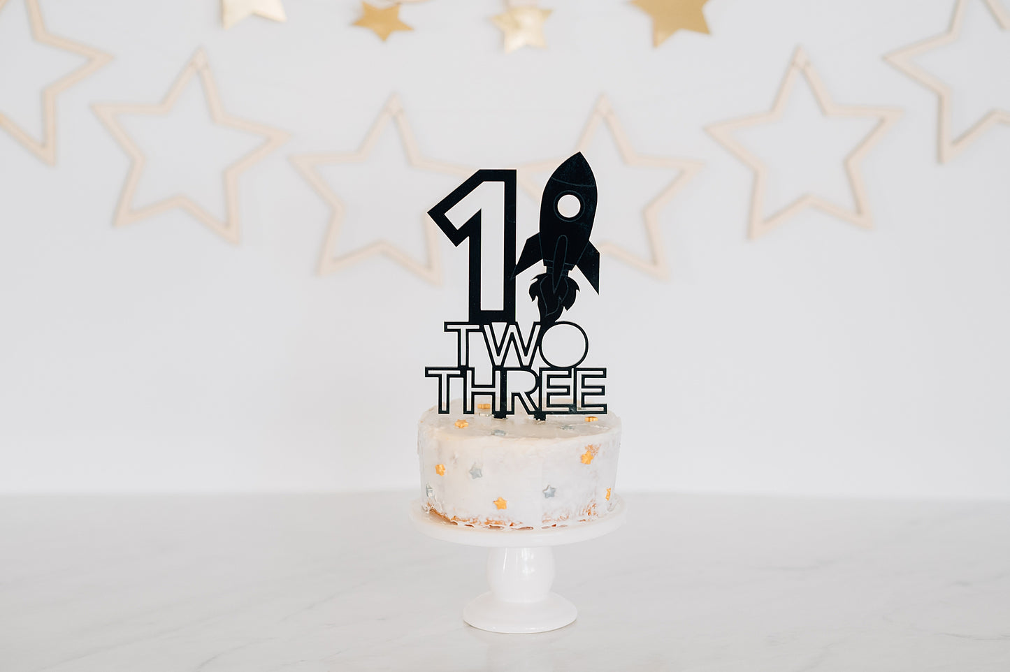 First Birthday Space Birthday Cake Topper with Rocket Ship