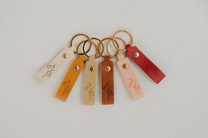 Leather Engraved Birth Month Flower Keychain