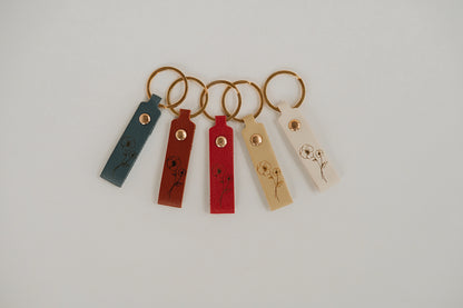 Leather Engraved Birth Month Flower Keychain