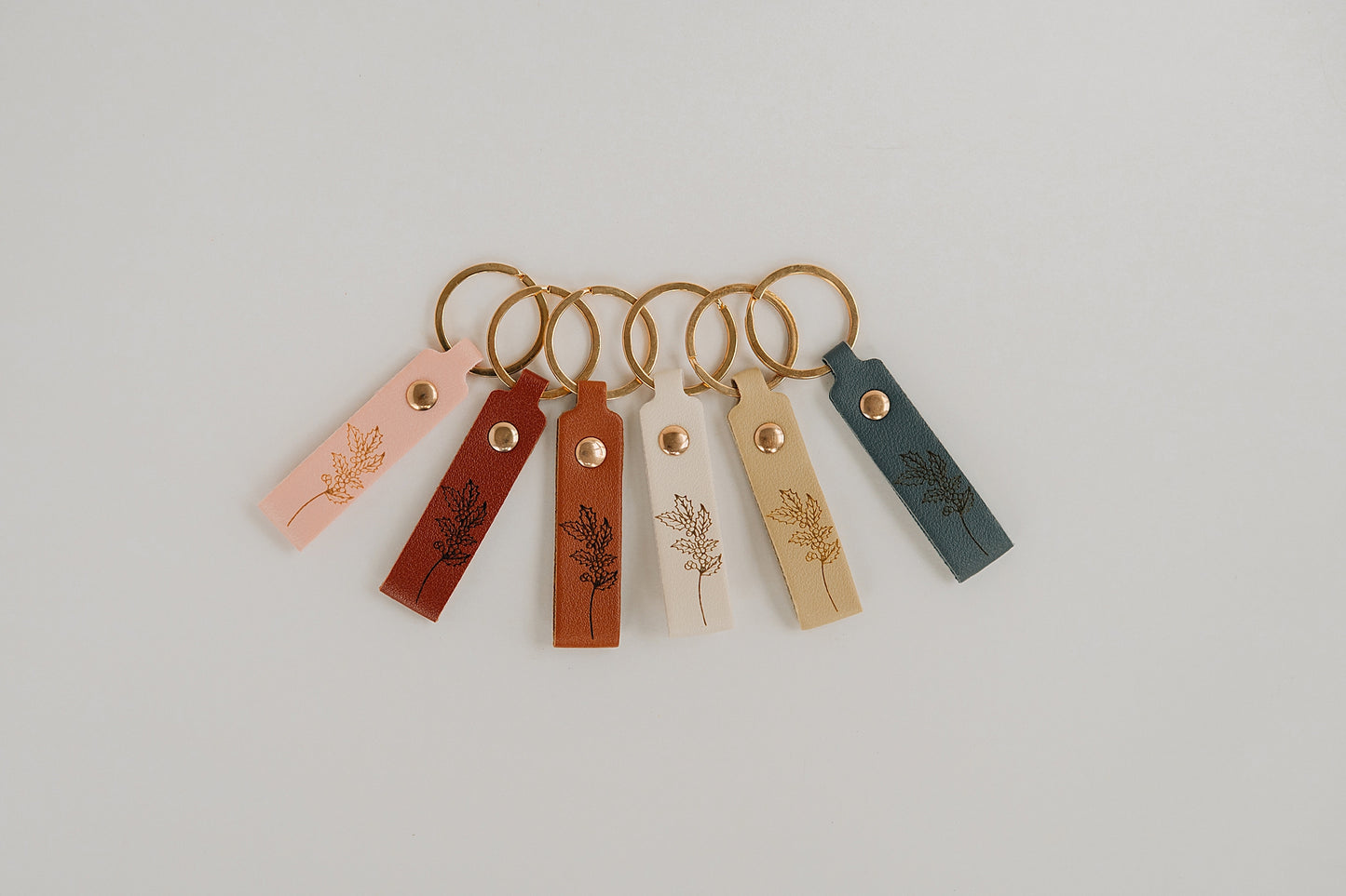 Leather Engraved Birth Month Flower Keychain