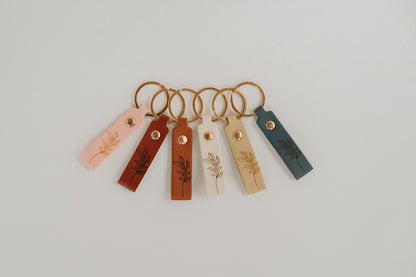 Leather Engraved Birth Month Flower Keychain