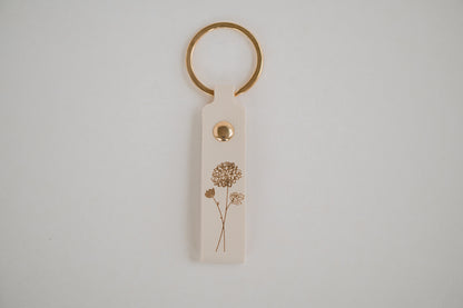 Leather Engraved Birth Month Flower Keychain