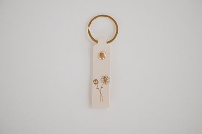 Leather Engraved Birth Month Flower Keychain