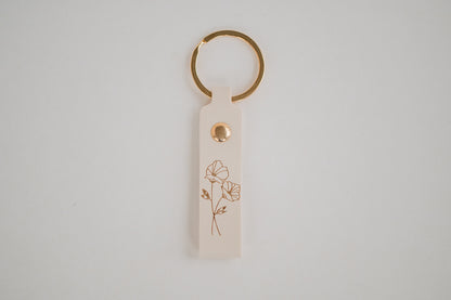 Leather Engraved Birth Month Flower Keychain