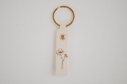 Leather Engraved Birth Month Flower Keychain
