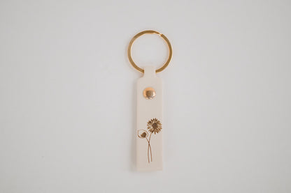 Leather Engraved Birth Month Flower Keychain