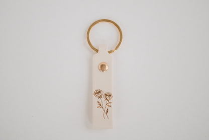 Leather Engraved Birth Month Flower Keychain