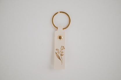 Leather Engraved Birth Month Flower Keychain