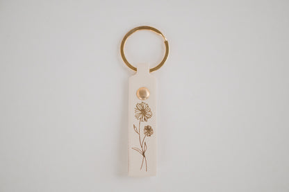Leather Engraved Birth Month Flower Keychain