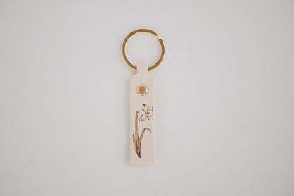 Leather Engraved Birth Month Flower Keychain