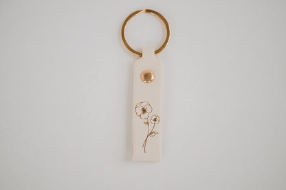 Leather Engraved Birth Month Flower Keychain