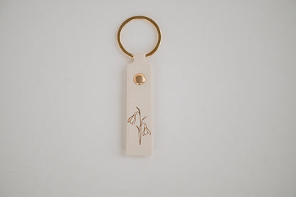 Leather Engraved Birth Month Flower Keychain