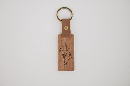 Engraved Walnut Birth Month Flower Keychain