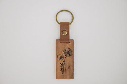 Engraved Walnut Birth Month Flower Keychain