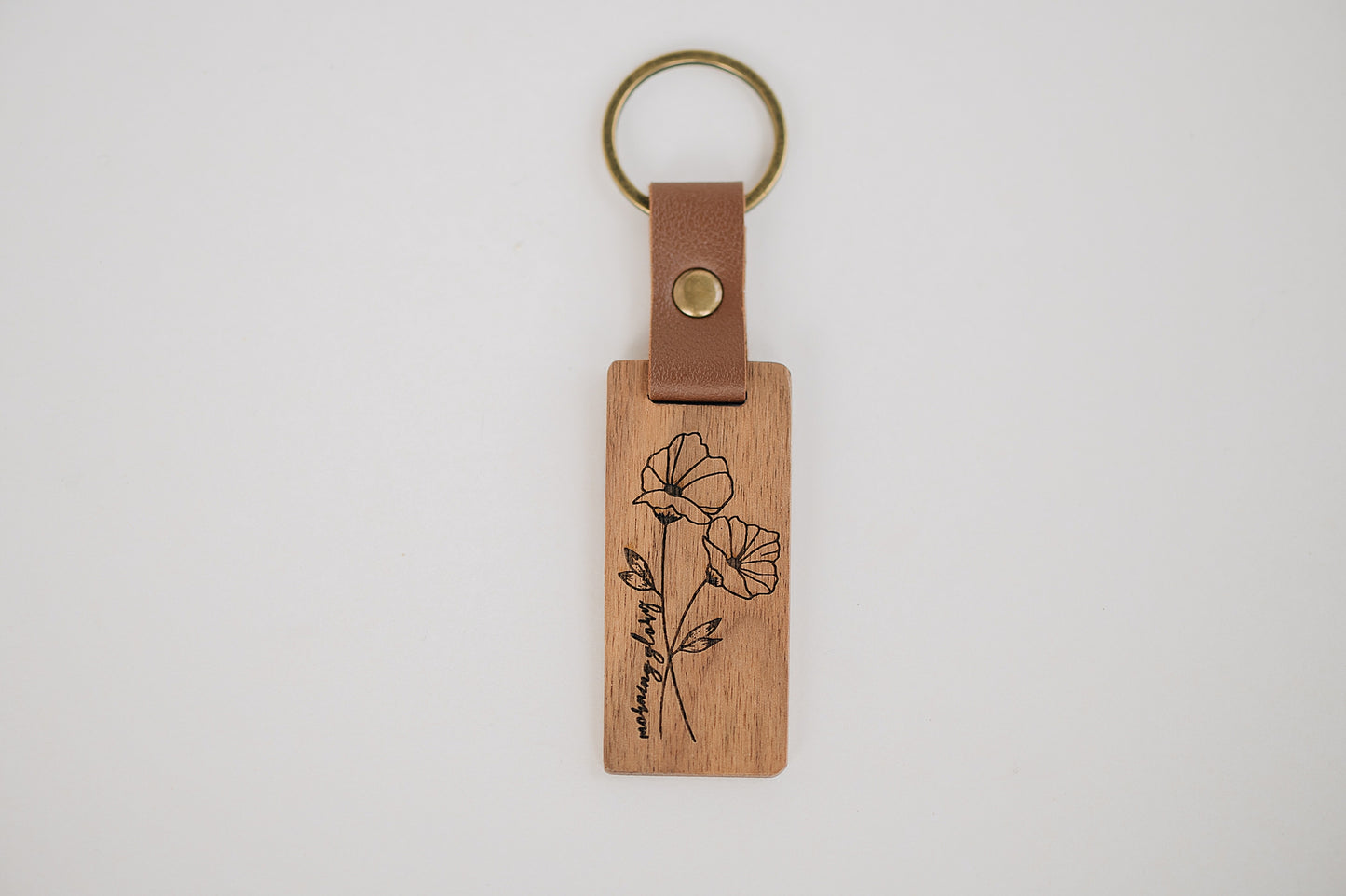 Engraved Walnut Birth Month Flower Keychain