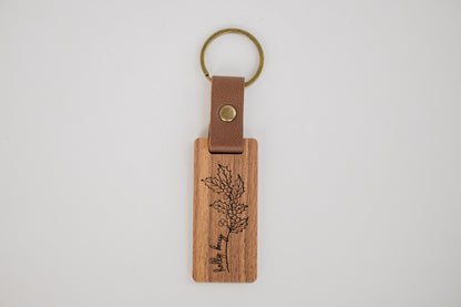 Engraved Walnut Birth Month Flower Keychain