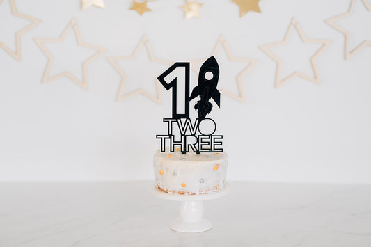 First Birthday Space Birthday Cake Topper with Rocket Ship